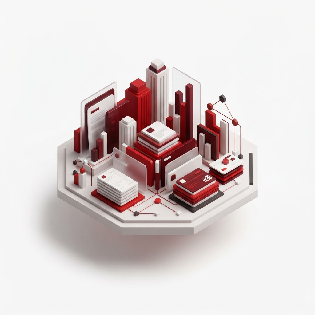 Estrutura tridimensional abstrata representando organização e controle financeiro